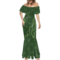 Hawaiian Quilt Mermaid Dress Pele Hair Hinahina Lei Green Version