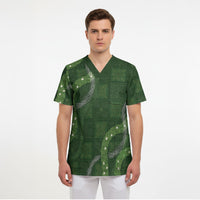 Hawaiian Quilt Scrub Top Pele Hair Hinahina Lei Green Version