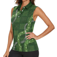 Hawaiian Quilt Women Sleeveless Polo Shirt Pele Hair Hinahina Lei Green Version LT05 - Polynesian Pride