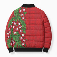 Tonga Language Week Bomber Puffer Jacket Heilala Floral Red LT05 - Polynesian Pride