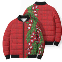 Tonga Language Week Bomber Puffer Jacket Heilala Floral Red LT05 - Polynesian Pride