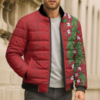 Tonga Language Week Bomber Puffer Jacket Heilala Floral Red LT05 - Polynesian Pride