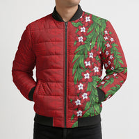 Tonga Language Week Bomber Puffer Jacket Heilala Floral Red LT05 - Polynesian Pride