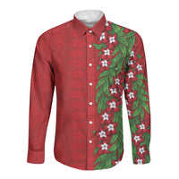Tonga Language Week Long Sleeve Button Shirt Heilala Floral Red LT05 Unisex Red - Polynesian Pride