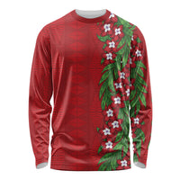 Tonga Language Week Long Sleeve Shirt Heilala Floral Red LT05 Unisex Red - Polynesian Pride