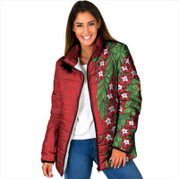 Tonga Language Week Padded Jacket Heilala Floral Red LT05 Women Red - Polynesian Pride
