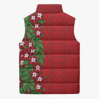 Tonga Language Week Sleeveless Puffer Jacket Heilala Floral Red LT05 - Polynesian Pride