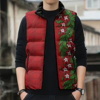 Tonga Language Week Sleeveless Puffer Jacket Heilala Floral Red LT05 - Polynesian Pride