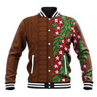 Tonga Language Week Baseball Jacket Heilala Floral Brown LT05 Unisex Brown - Polynesian Pride