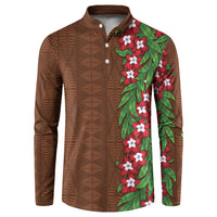 Tonga Language Week Button Sweatshirt Heilala Floral Brown LT05 Brown - Polynesian Pride