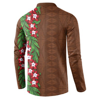 Tonga Language Week Button Sweatshirt Heilala Floral Brown LT05 - Polynesian Pride