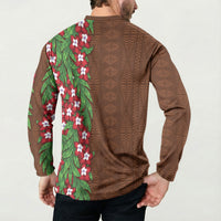 Tonga Language Week Button Sweatshirt Heilala Floral Brown LT05 - Polynesian Pride