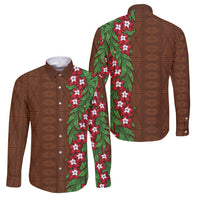 Tonga Language Week Family Matching Long Sleeve Bodycon Dress and Hawaiian Shirt Heilala Floral Brown LT05 Dad's Shirt - Long Sleeve Brown - Polynesian Pride