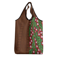 Tonga Language Week Grocery Bag Heilala Floral Brown LT05 - Polynesian Pride