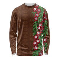 Tonga Language Week Long Sleeve Shirt Heilala Floral Brown LT05 Unisex Brown - Polynesian Pride