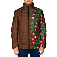 Tonga Language Week Padded Jacket Heilala Floral Brown LT05 Men Brown - Polynesian Pride