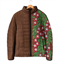 Tonga Language Week Padded Jacket Heilala Floral Brown LT05 - Polynesian Pride