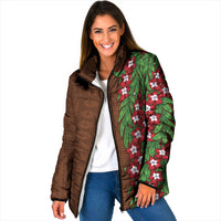 Tonga Language Week Padded Jacket Heilala Floral Brown LT05 Women Brown - Polynesian Pride
