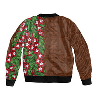 Tonga Language Week Sleeve Zip Bomber Jacket Heilala Floral Brown LT05 - Polynesian Pride