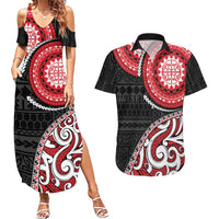 New Zealand Red Maori Koru Simple Style Couples Matching Summer Maxi Dress and Hawaiian Shirt LT05 Red - Polynesian Pride