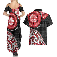 New Zealand Red Maori Koru Simple Style Couples Matching Summer Maxi Dress and Hawaiian Shirt LT05 - Polynesian Pride
