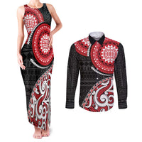 New Zealand Red Maori Koru Simple Style Couples Matching Tank Maxi Dress and Long Sleeve Button Shirt LT05 Red - Polynesian Pride