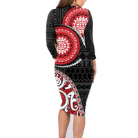 New Zealand Red Maori Koru Simple Style Family Matching Long Sleeve Bodycon Dress and Hawaiian Shirt LT05 - Polynesian Pride