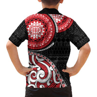 New Zealand Red Maori Koru Simple Style Family Matching Off The Shoulder Long Sleeve Dress and Hawaiian Shirt LT05 - Polynesian Pride
