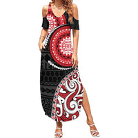 New Zealand Red Maori Koru Simple Style Family Matching Summer Maxi Dress and Hawaiian Shirt LT05 Mom's Dress Red - Polynesian Pride