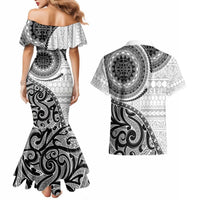 New Zealand White Maori Koru Simple Style Couples Matching Mermaid Dress and Hawaiian Shirt LT05 - Polynesian Pride