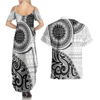 New Zealand White Maori Koru Simple Style Couples Matching Summer Maxi Dress and Hawaiian Shirt LT05 - Polynesian Pride