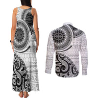New Zealand White Maori Koru Simple Style Couples Matching Tank Maxi Dress and Long Sleeve Button Shirt LT05 - Polynesian Pride