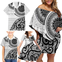 New Zealand White Maori Koru Simple Style Family Matching Off Shoulder Short Dress and Hawaiian Shirt LT05 - Polynesian Pride