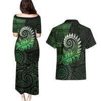 New Zealand Maori Koru Fern Couples Matching Puletasi and Hawaiian Shirt Spiral Polynesian Style Green LT05 - Polynesian Pride