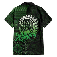 New Zealand Maori Koru Fern Family Matching Off Shoulder Maxi Dress and Hawaiian Shirt Spiral Polynesian Style Green LT05 - Polynesian Pride