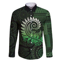 New Zealand Maori Koru Fern Family Matching Summer Maxi Dress and Hawaiian Shirt Spiral Polynesian Style Green LT05 Dad's Shirt - Long Sleeve Green - Polynesian Pride