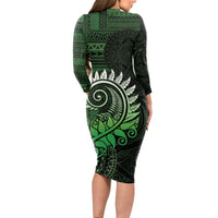 New Zealand Maori Koru Fern Long Sleeve Bodycon Dress Spiral Polynesian Style Green LT05 - Polynesian Pride