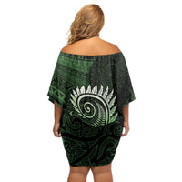 New Zealand Maori Koru Fern Off Shoulder Short Dress Spiral Polynesian Style Green LT05 - Polynesian Pride