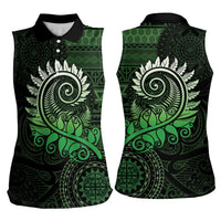 New Zealand Maori Koru Fern Women Sleeveless Polo Shirt Spiral Polynesian Style Green LT05 - Polynesian Pride
