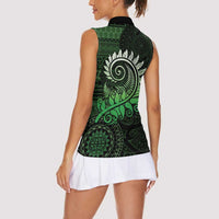 New Zealand Maori Koru Fern Women Sleeveless Polo Shirt Spiral Polynesian Style Green LT05 - Polynesian Pride