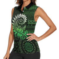 New Zealand Maori Koru Fern Women Sleeveless Polo Shirt Spiral Polynesian Style Green LT05 - Polynesian Pride
