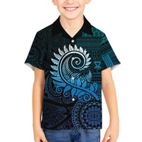 New Zealand Maori Koru Fern Family Matching Long Sleeve Bodycon Dress and Hawaiian Shirt Spiral Polynesian Style Aqua Gradient LT05 Son's Shirt Aqua - Polynesian Pride