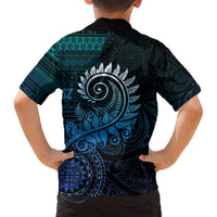 New Zealand Maori Koru Fern Family Matching Puletasi and Hawaiian Shirt Spiral Polynesian Style Aqua Gradient LT05 - Polynesian Pride