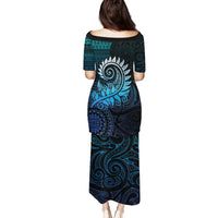 New Zealand Maori Koru Fern Family Matching Puletasi and Hawaiian Shirt Spiral Polynesian Style Aqua Gradient LT05 - Polynesian Pride