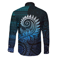 New Zealand Maori Koru Fern Family Matching Summer Maxi Dress and Hawaiian Shirt Spiral Polynesian Style Aqua Gradient LT05 - Polynesian Pride