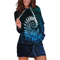 New Zealand Maori Koru Fern Hoodie Dress Spiral Polynesian Style Aqua Gradient LT05 Aqua - Polynesian Pride