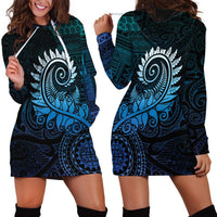 New Zealand Maori Koru Fern Hoodie Dress Spiral Polynesian Style Aqua Gradient LT05 - Polynesian Pride