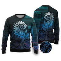 New Zealand Maori Koru Fern Ugly Christmas Sweater Spiral Polynesian Style Aqua Gradient LT05 Aqua - Polynesian Pride