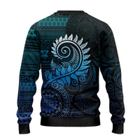 New Zealand Maori Koru Fern Ugly Christmas Sweater Spiral Polynesian Style Aqua Gradient LT05 - Polynesian Pride