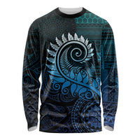 New Zealand Maori Koru Fern Long Sleeve Shirt Spiral Polynesian Style Aqua Gradient LT05 Unisex Aqua - Polynesian Pride
